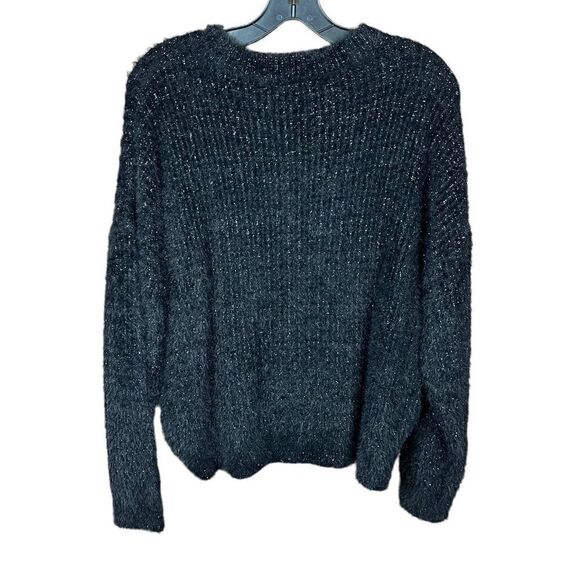 FRNCH Sweater Black Silver Threading Eyelash Knit Crew Neck Long Sleeves M/L - Picture 3 of 16